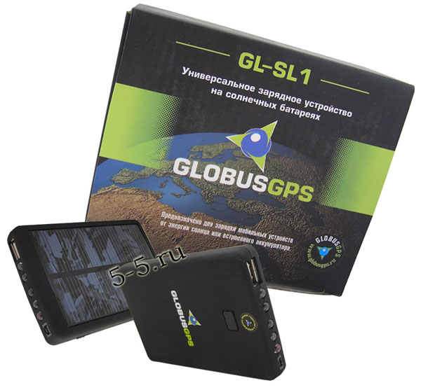 Универсальное зарядное устройство на солнечной батарее GlobusGPS GL-SL1 + фонарь и резервный аккумулятор 2600 мАч LI-ION